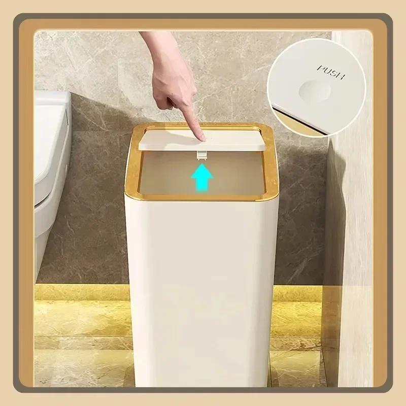 15L Nordischer Mülleimer mit One-Touch-Deckel Behälter Deodorant Wasserdicht Abfalleimer Großes Fassungsvermögen Schmal Toilette Gold Mülleimer