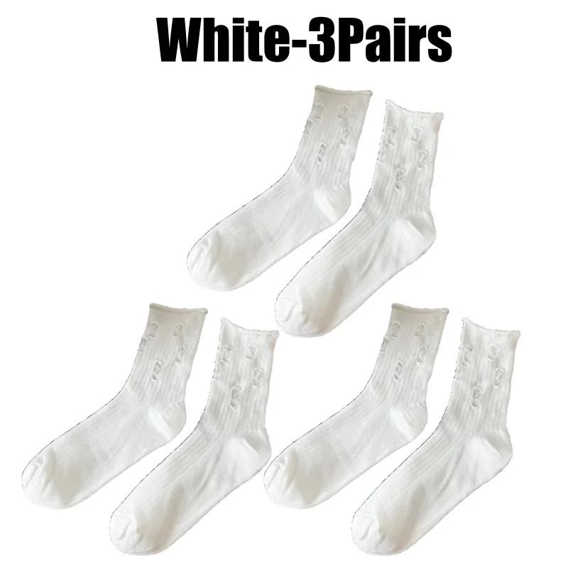 Distressed Mid Calf Socks Women Black Cotton Ripped Hole Stackable Boho Chic Tube Socks Three Season Spring Summer Fall