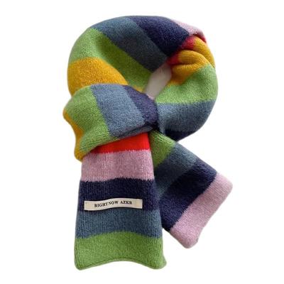 Neuer Winter Herren Damen Regenbogenstreifen Mohair Schal Colorblocking Streifen Wolle Kurzer Schal Warmer Damen Strickschal