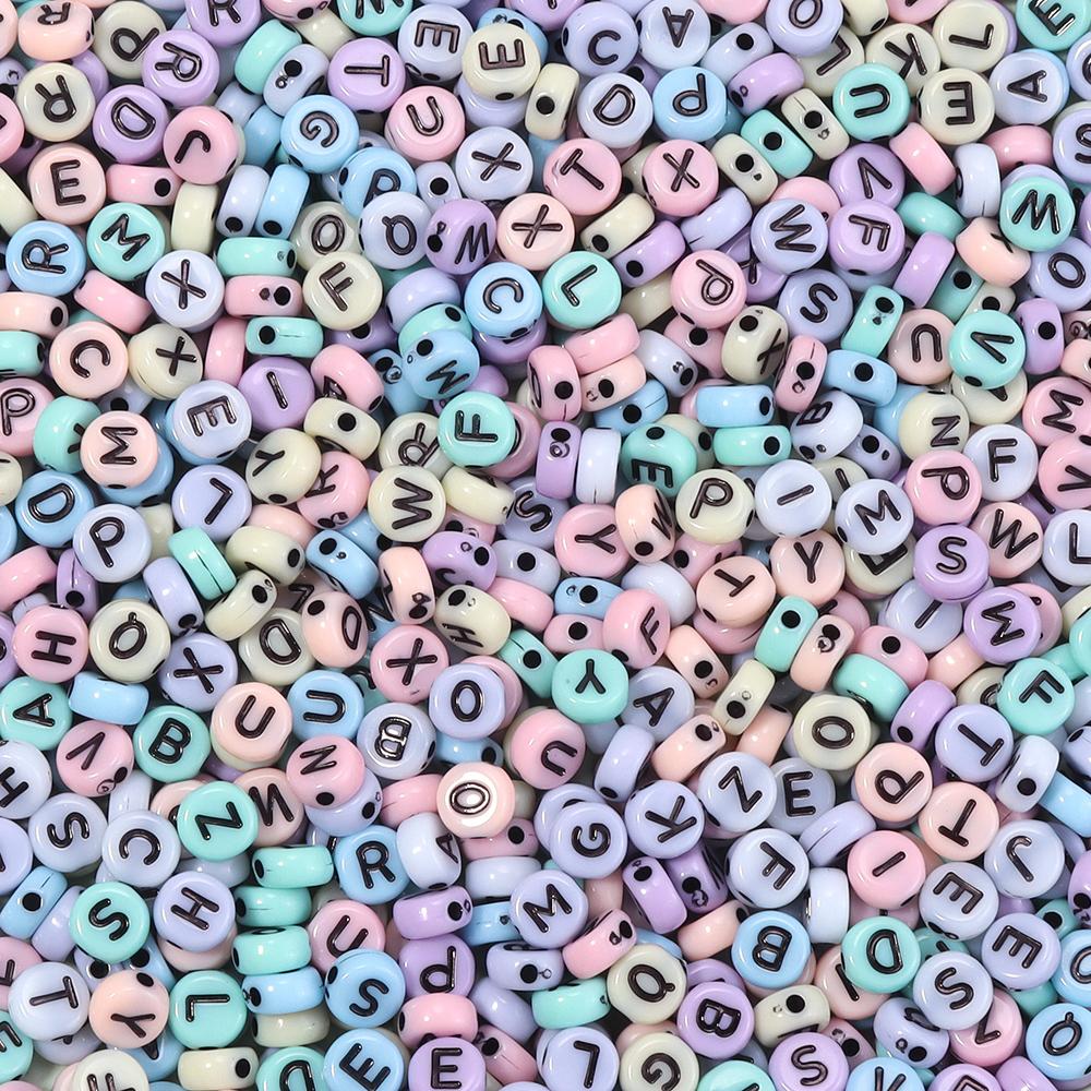 100pcs Acrylic Letter Beads Mixed Color Flat Round Alphabet Loose Spacer Beads For Jewelry Making DIY Bracelet Necklace Supplies