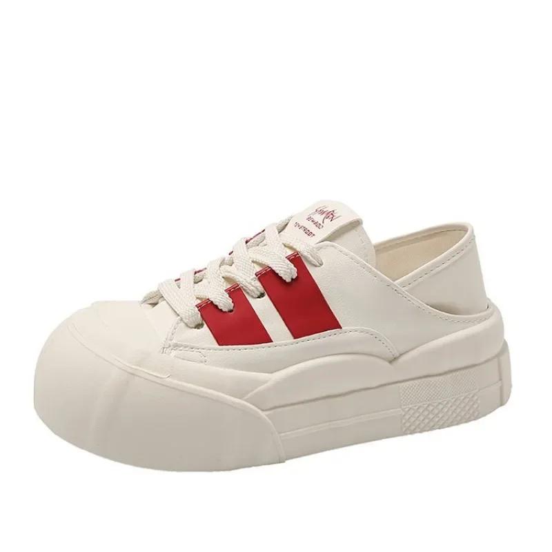 Moda 2024 Nowe 5cm Syntetyczne Damskie Stabilne Wysokie Platformowe Gruba Podeszwa Sneakersy Modne Wiosenne i Jesienne Wulkanizowane Buty Sznurowane