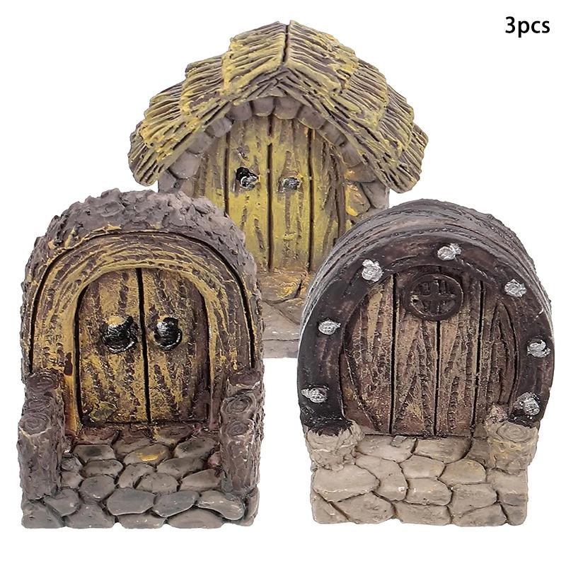 3Pcs Small Wood Door Picture Frame Accessories Rustic Resin Crafts Mini Landscape Naments Home Decor Tree Stump Decorations