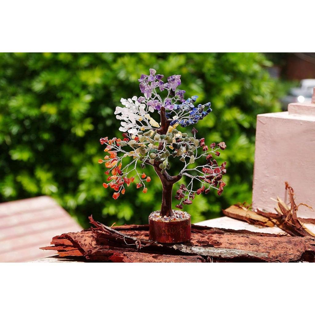 New Seven Chakra Crystals and Gemstones, Seven Chakra Crystal Tree Showpiece for Good Luck Home Decor Item Bonsai Money Tree Plant Gift Item Figurine