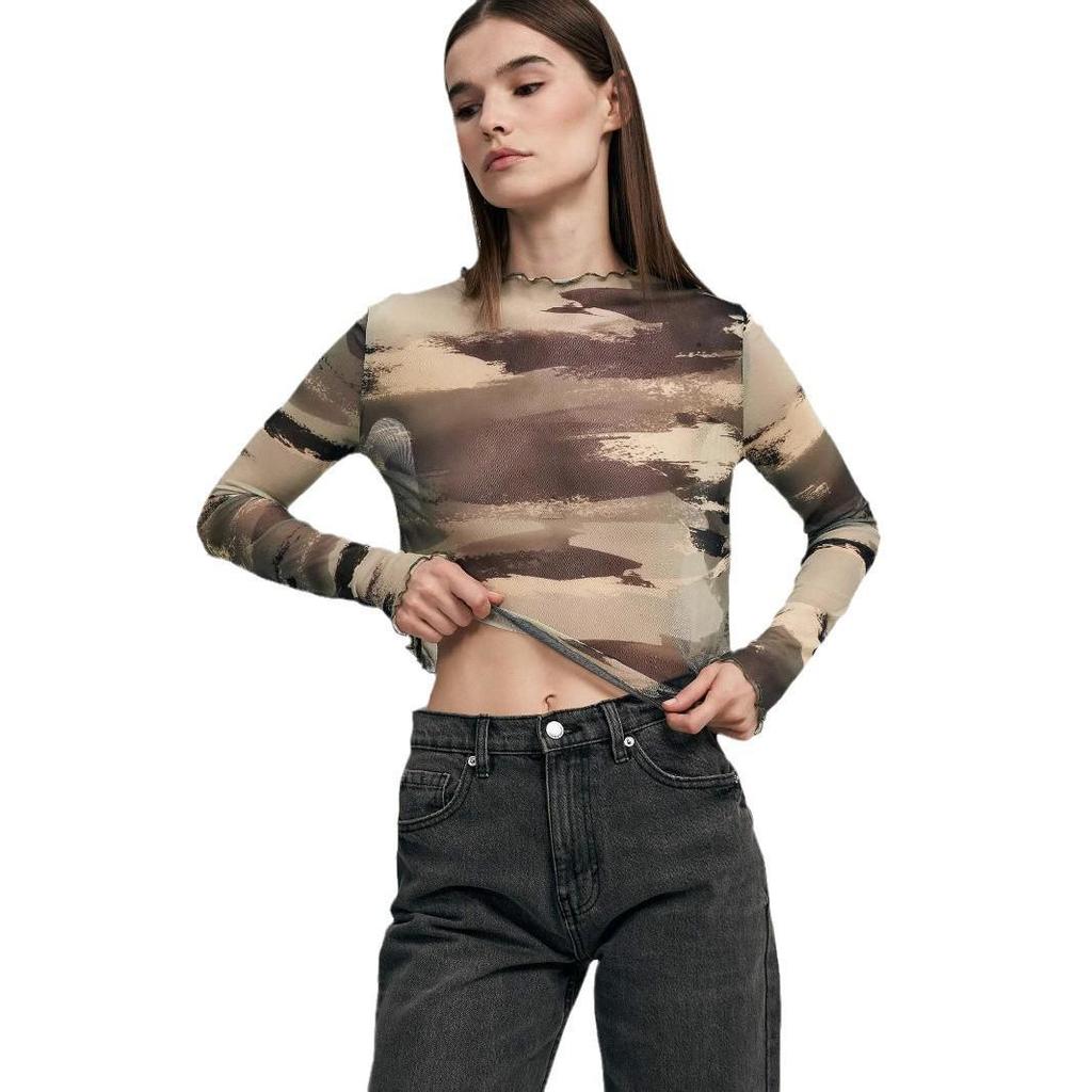Women's Sexy Leopard Print Mesh Slim-Fit Bodysuit Top for Autumn/Winter