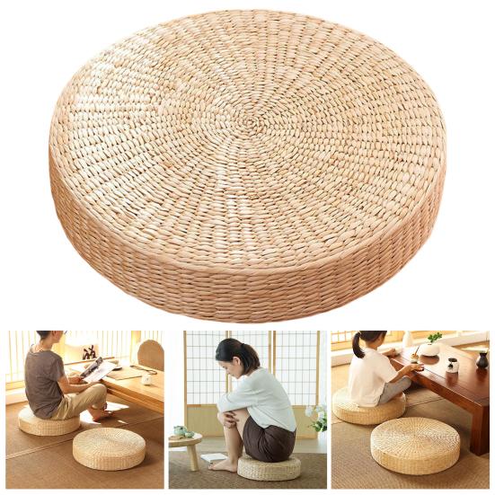 Tatami Cushion Natural Straw Hand Woven Meditation Japanese-style Household Padded Round Pouf for