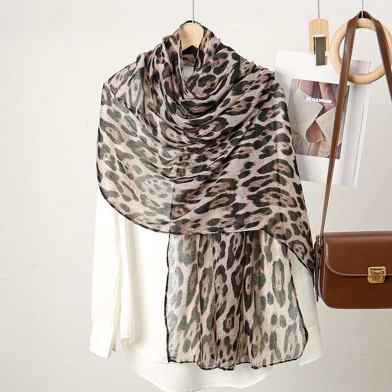 Fashion Leopard Print Scarf Woman Shawl Muslim Hijabs Ladies Long Wrap Stoles Cape Ethnic Islim Turban Femme Scarves Headscarf