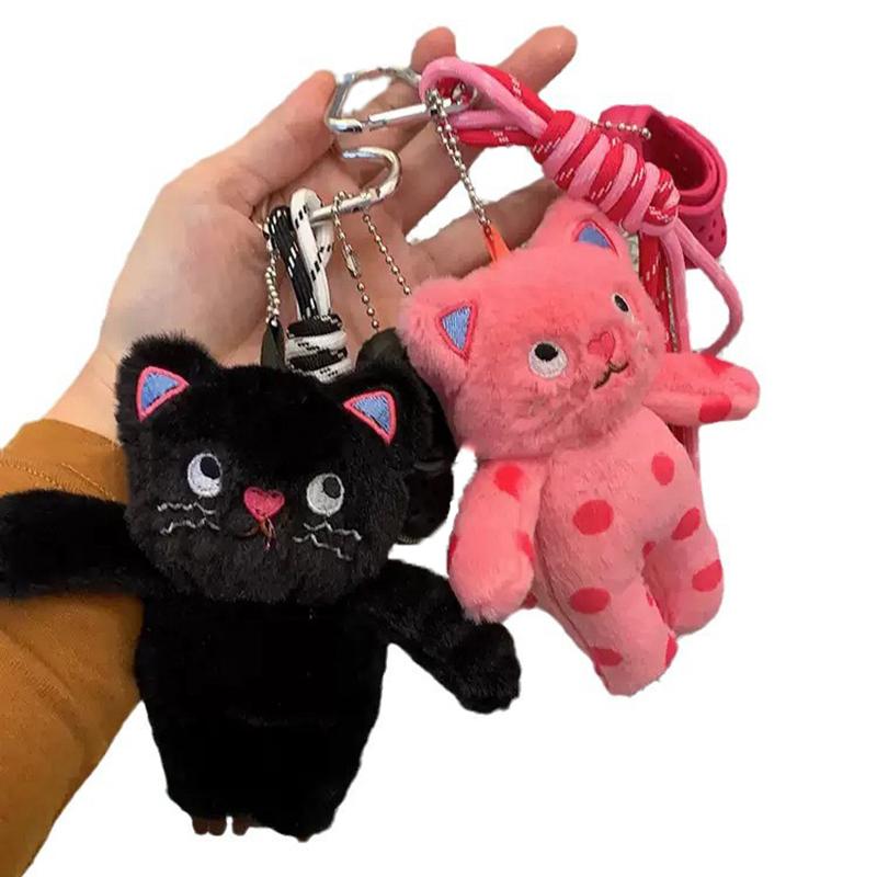 Kawaii Polka Dot Kitten Plush Keychain Cute Cartoon Cat Keyring Bag Pendant Backpack Hanging Decoration Key Accessories