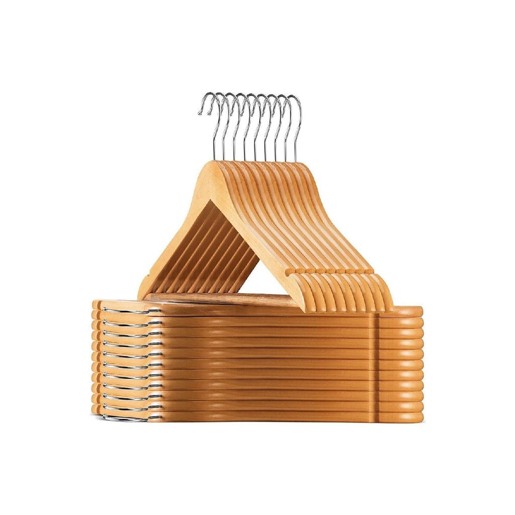 12 Pieces Wooden Polished Natural Clothes Hangers Smooth