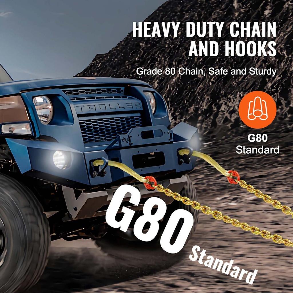 5/16" x 2' G80 Tow Chain J Hook V-Chain Bridle Grab Hook Wrecker 10800 lbs