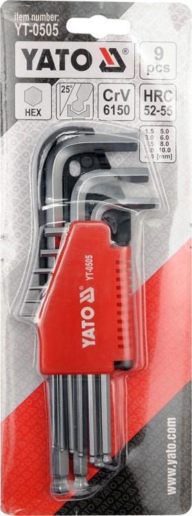 Hexagon Allen Keys, Ball 1.5-10, 9 Pcs YT-0505 YATO