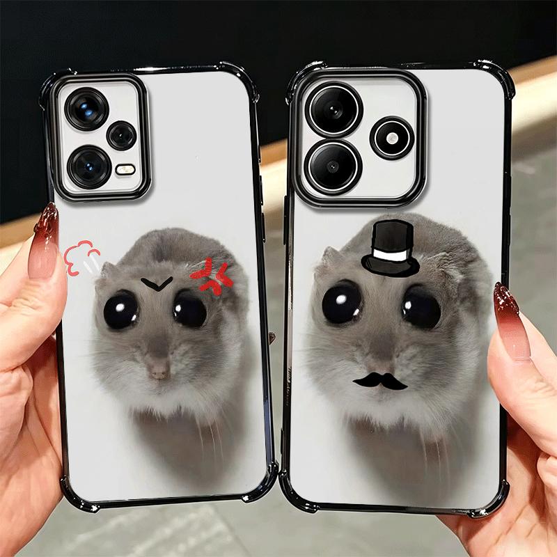 Funny Sad Hamster Meme Plating Phone Case For Xiaomi Redmi Note 14 15 Pro Plus 13 12 11 11S 11T 10 9S 9 5G Anti-Fall Airabag Cov