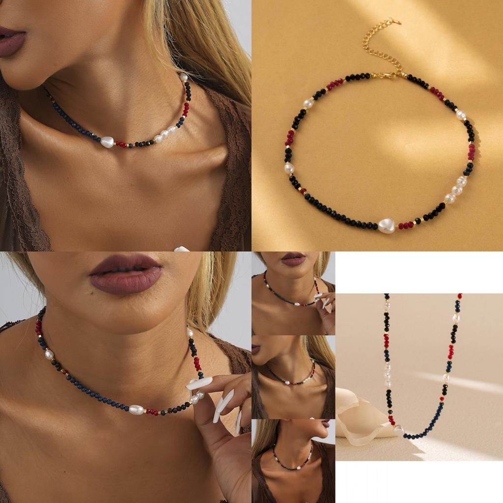 Fashionable Autumn 2023 Colorful Crystal Stone Necklace With Imitation Pearls