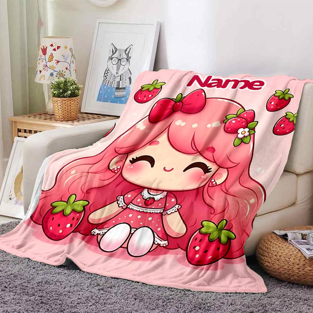 Custom Name Strawberry Shortcake'S Sweet World Party Blanket For Couch Bed Plush Cozy Fuzzy Blanket Super Soft Warm Blankets For Fall And Winter 09162