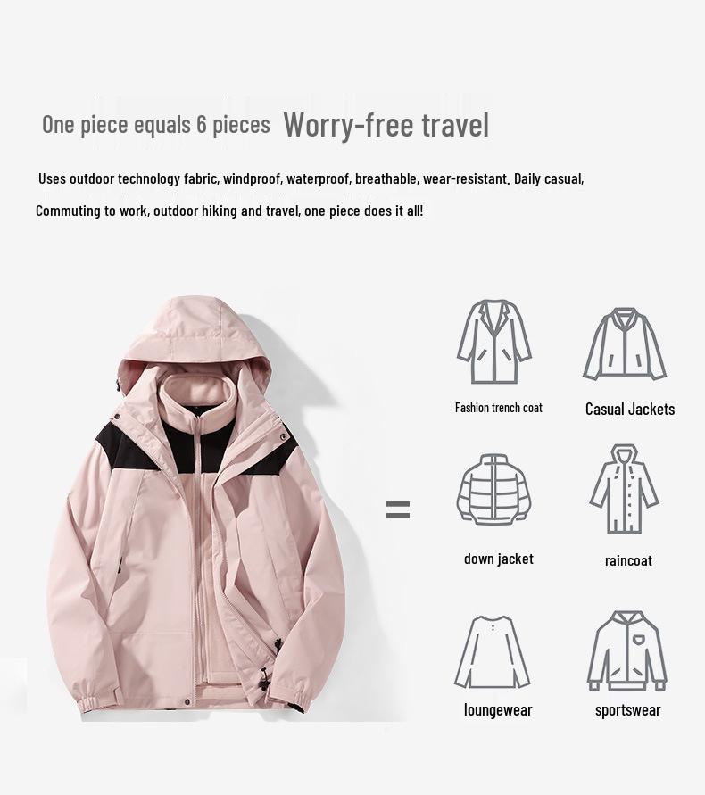 Mountain Couples' 3-in-1 Detachable Fleece-Lined Windproof Hiking Suit