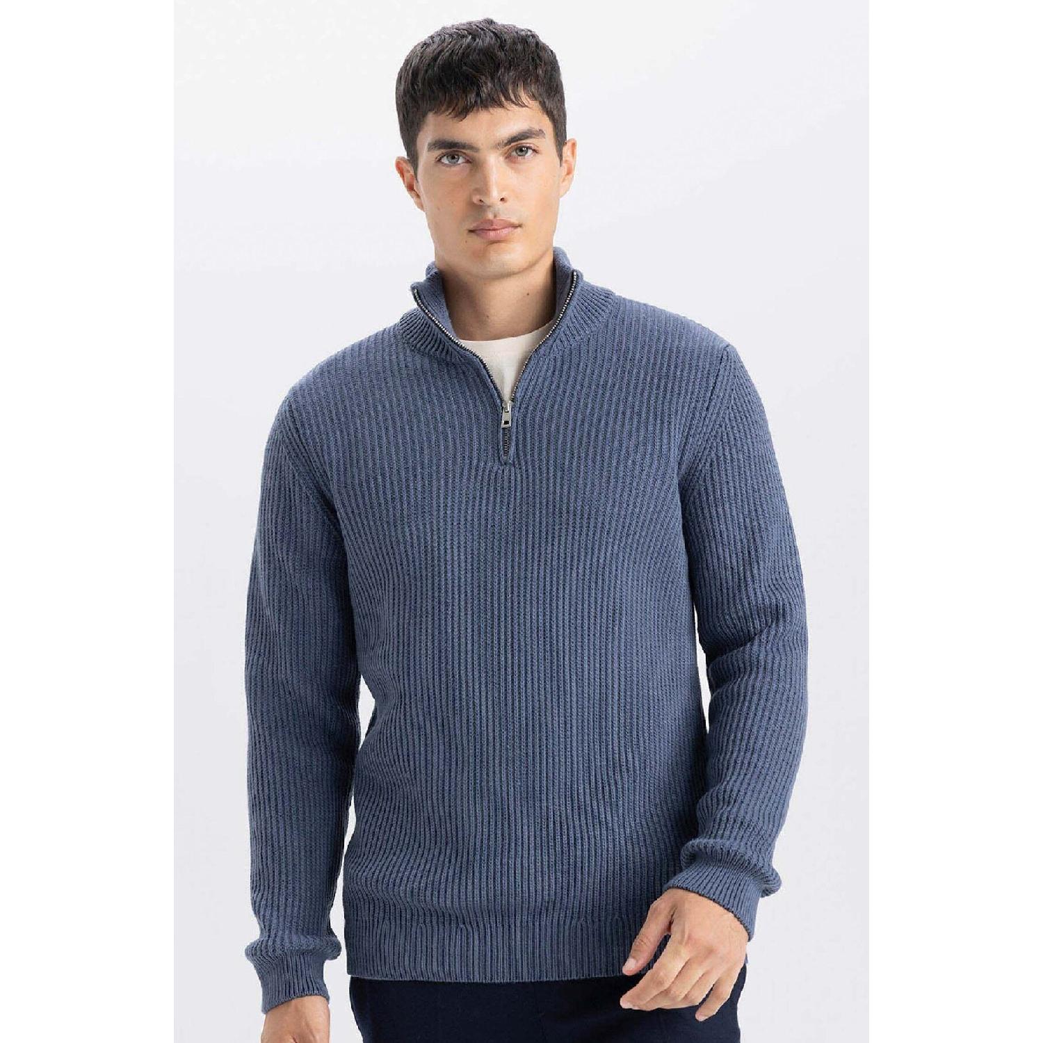 

Базовый трикотажный свитер стандартного кроя с высоким воротником и молнией нормального кроя B0578ax24wn XS