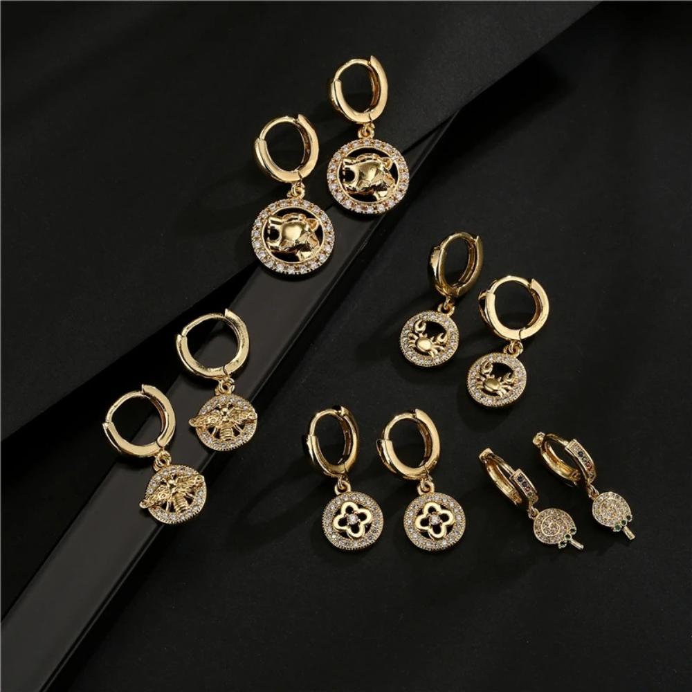 Exquisite Fashion Gold Color Copper Plant Earrings Luxury Cubic Zirconia Flower Dangle Earring Hot Sale Women Party Jewelry Gift