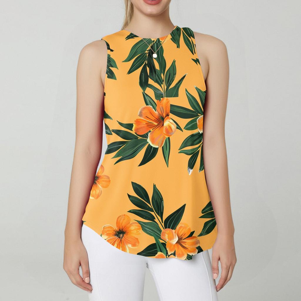 Women's Fashion Casual Sleeveless Vest Vintage Print -neck Sleeveless Top