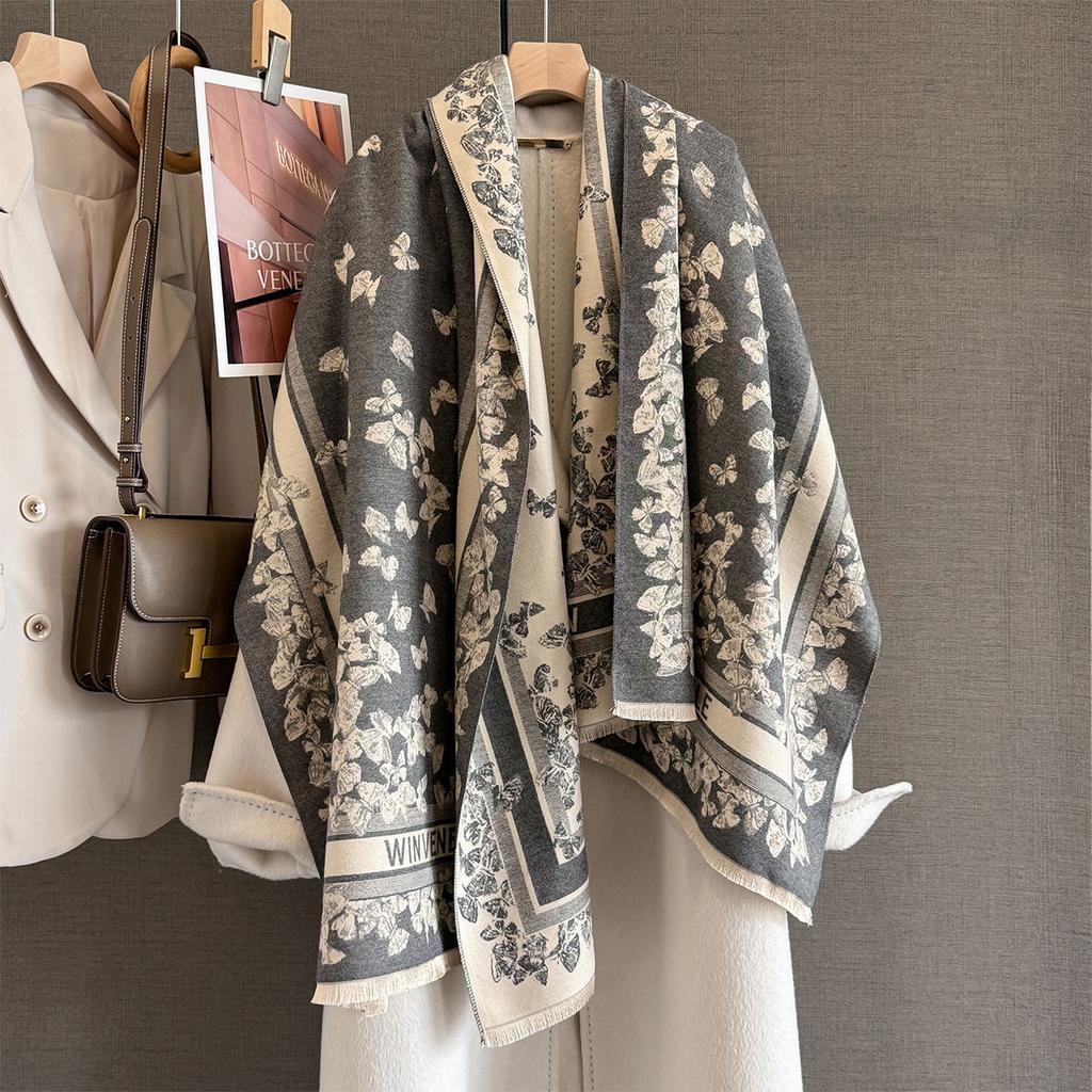 Luxury  Winter Cashmere Pashmina Shawl Lady Wrap Warm Winter Scarves Butterfly Letters Jacquard Female Stoles Scarf