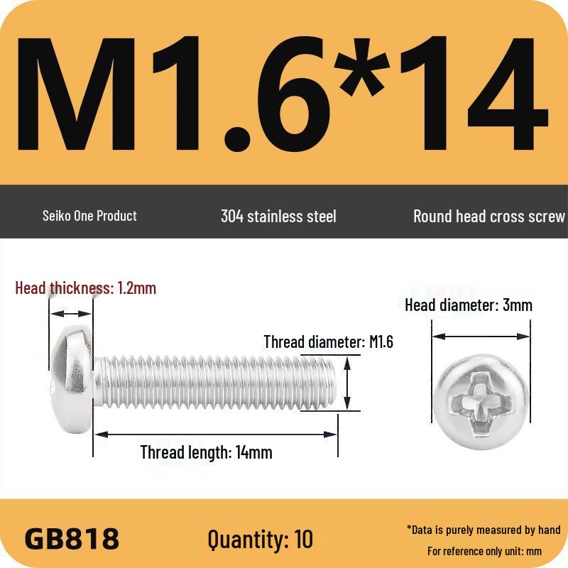 Phillips Pan Head Machine Screws, 304 Stainless Steel, Sizes M1-M10