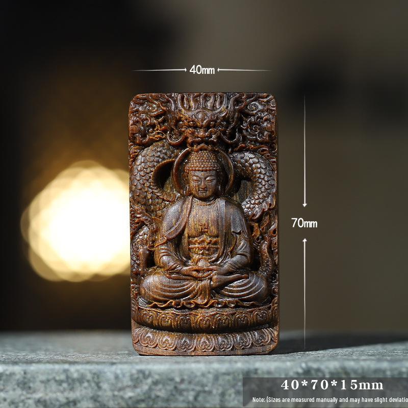 Kinan Agarwood Carved Buddha Pendant - Chinese-Style Cultural Necklace Ornament