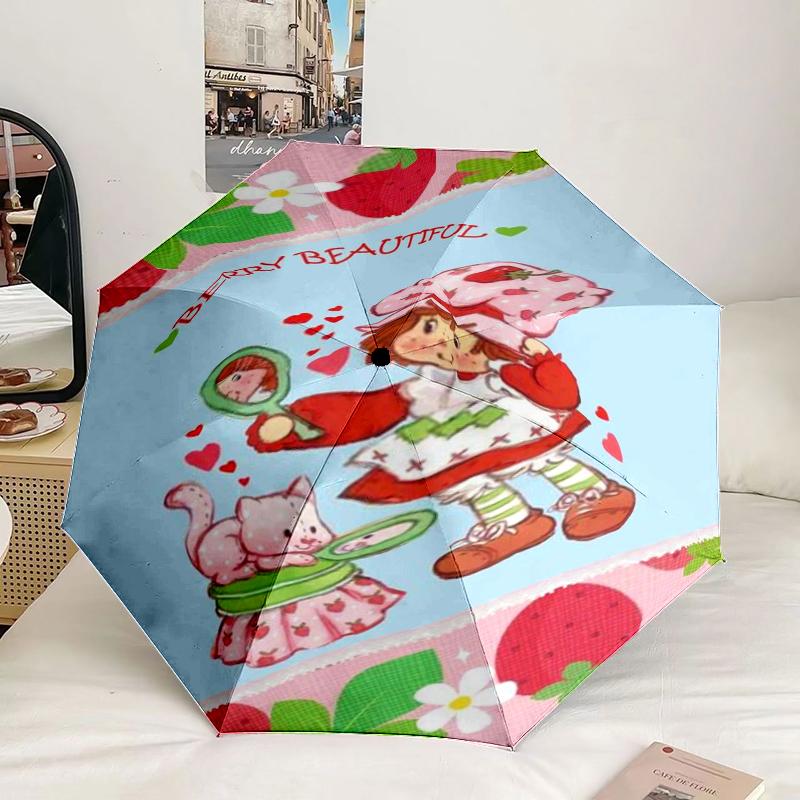 Strawberry Hat And Cat Umbrella 8-Frame for Travel, camping, Casual Lightweight Portable Umbrella, Essential for every family Holidays Gift