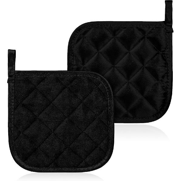 2 Pcs Cotton Pot Holders, Black, 6.69 X 6.69 Inch Square, Machine Washable