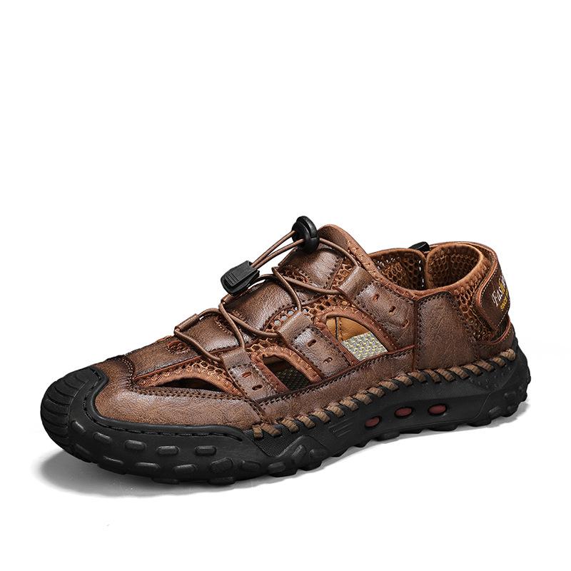 Men s Summer Breathable Closed-Toe Non-Slip Hand-Stitched Large Size Beach Sandals 40 хаки