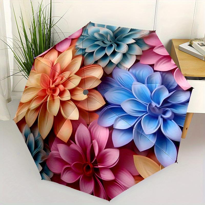 

1pc Automatic Open/Close Umbrella with Floral Pattern - Elegant Floral design in Pink, Blue, Orange, Purple, Teal - Compact Tr Iron&8K