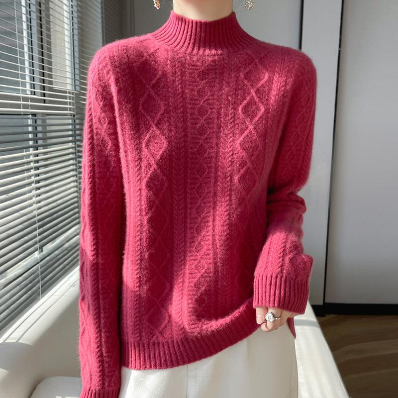 Thickened New Pullover Autumn and Winter Half Turtleneck Knitted Seven-needle Twisted Long-sleeved Ready-made Woolen Sweater