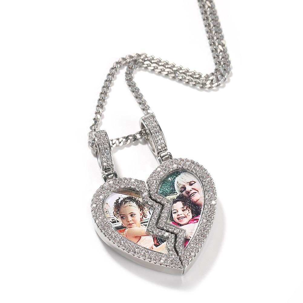 Magnet Broken Heart Custom Picture Pendant 2 Piece Magnetic Necklace with Photo Memorial Necklace no chain серебряный