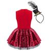 Girls Carnival Costume Round Neck Sleeveless Shiny Sequins Leotard Dress Feather Mini Top Hat Party Outfit