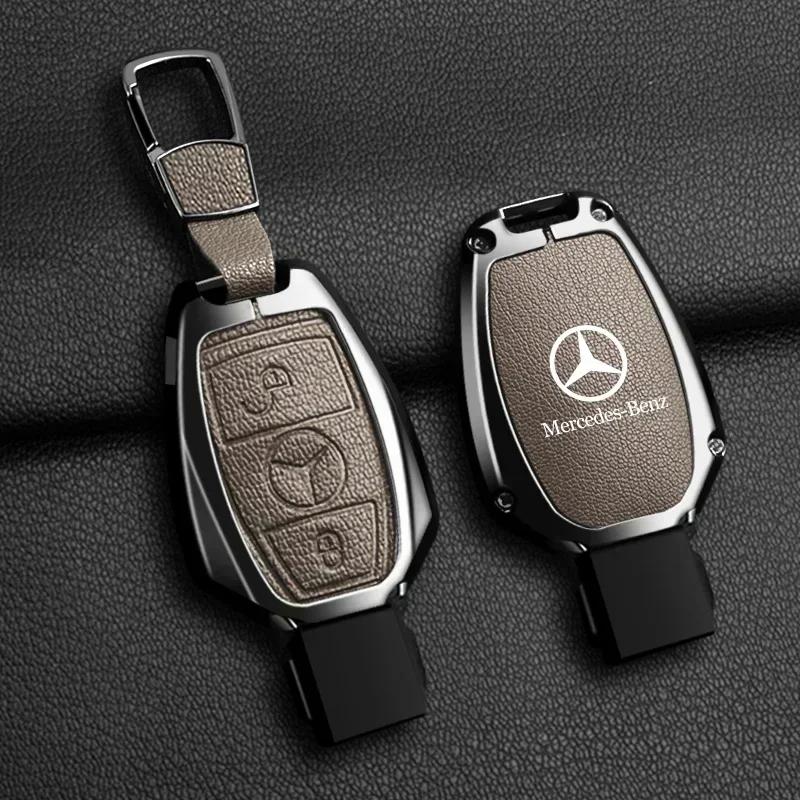 ESU5 Zinc Alloy Leather Car Key Case Cover Holder Shell Protector For Mercedes Benz A B C S Class AMG GLA CLA GLC W176 W221 W204 W205
