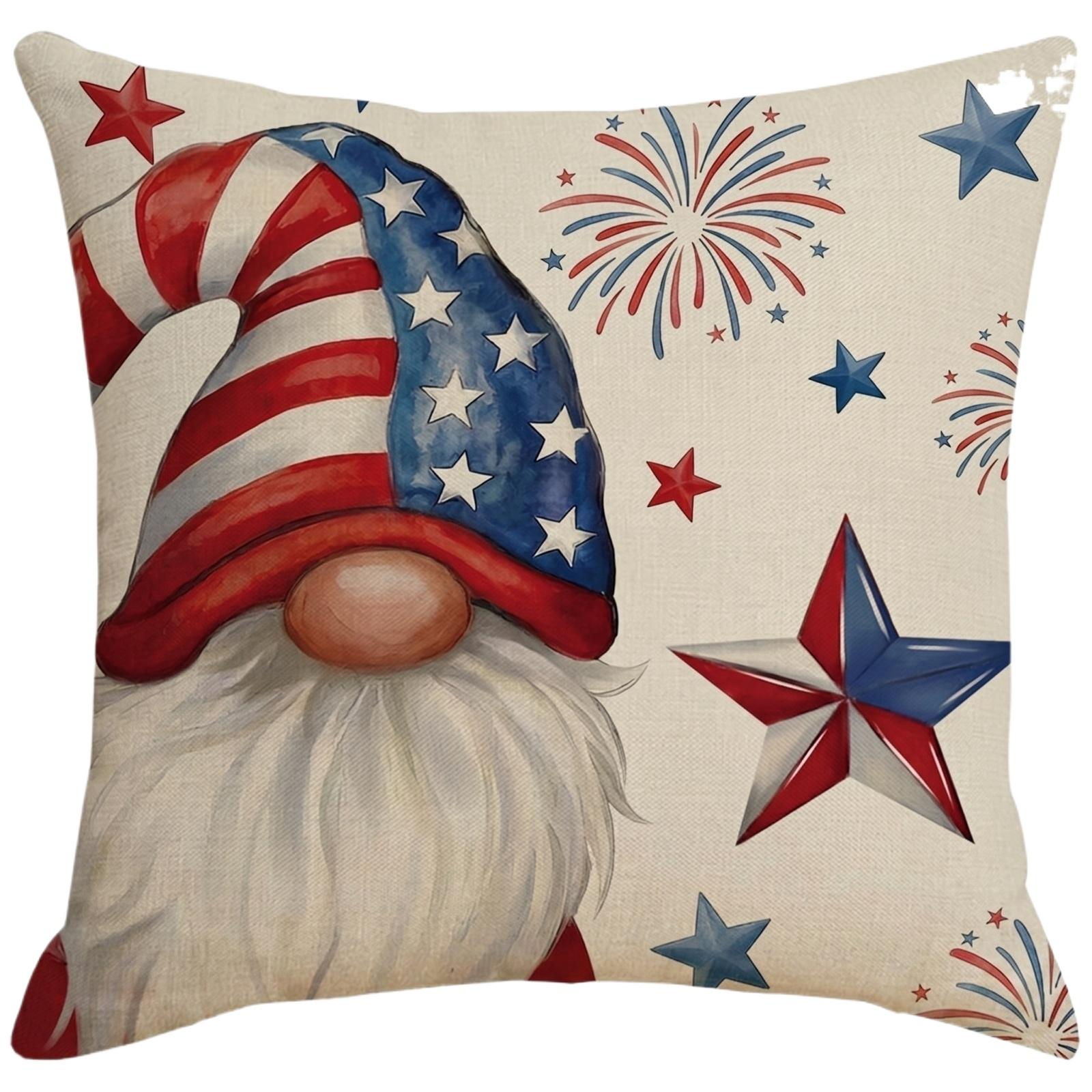 

Decorative Throw Pillow Cover with Patriotic Star and Heart Ornaments Pattern for Sofa Couch Home Decor Suitable for Anniversary Celebration One Size