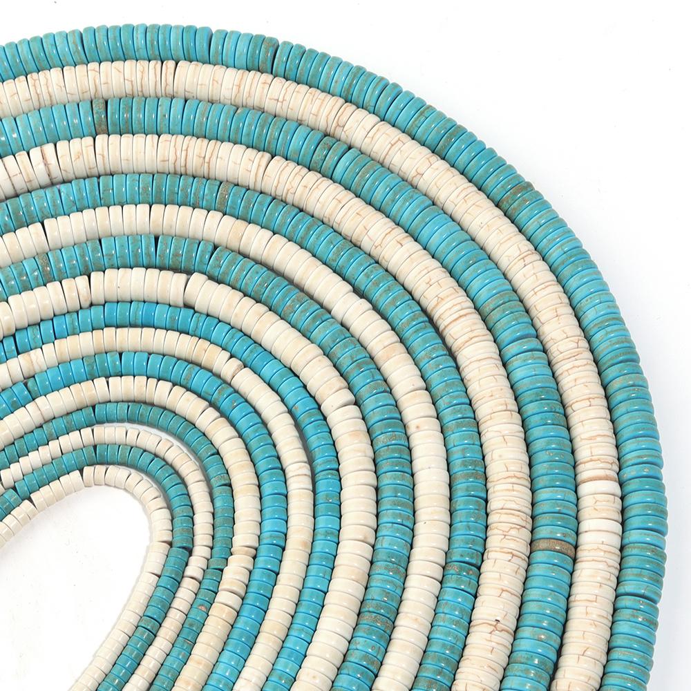 Natural Turquoise Stone Beads Blue/White Flat Round Spacer Beads For DIY Jewelry Making Bracelet Necklace Keychain Accessories
