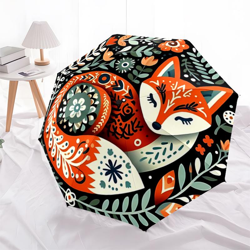 

1pc Fox Art Design Pattern Automatic Umbrella is Fashionable and Good-Looking, Suitable for Travel and Daily Use.A044