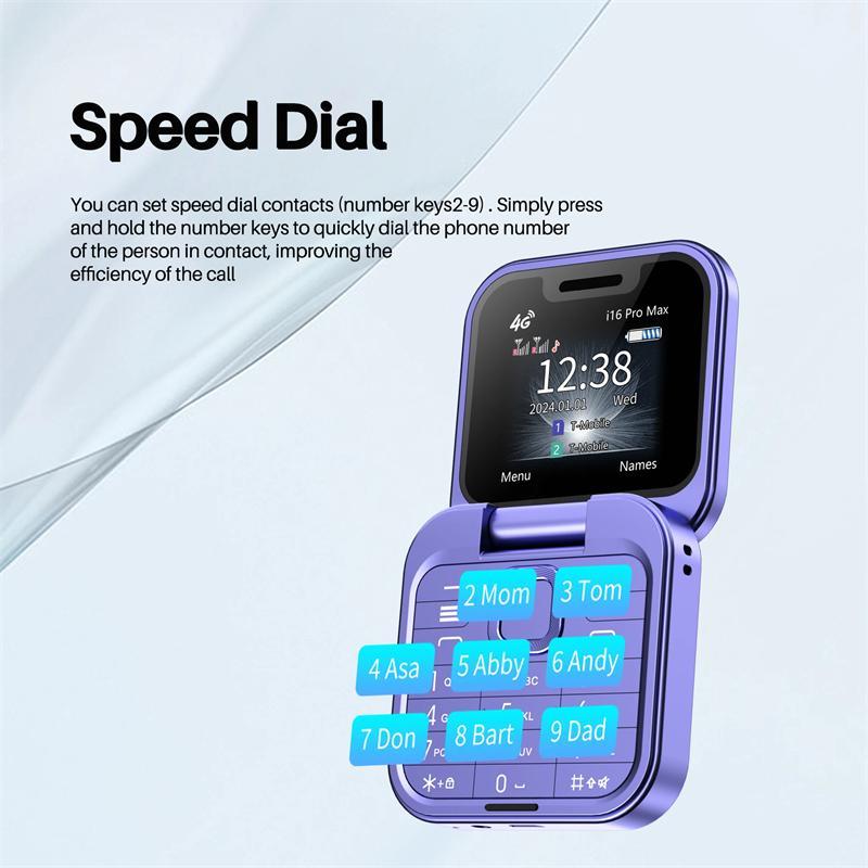 2025 I16 PRO MAX 4G Mini Fold Mobile Phone 2 SIM Card Speed Dial Video Player Magic Voice Blacklist Small Flip Cellphone Type-C