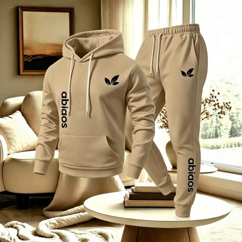 Mens Casual Tracksuit Hoodie Sweatpants Set Solid Color Simple Couple Style