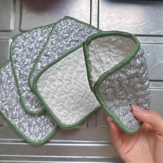 1/2/5/10Pcs Wood Fiber Dishwashing Cloth Double-Sided Cleaning Cloth with Silver Silk Fabric Reusable Kitchen Towel