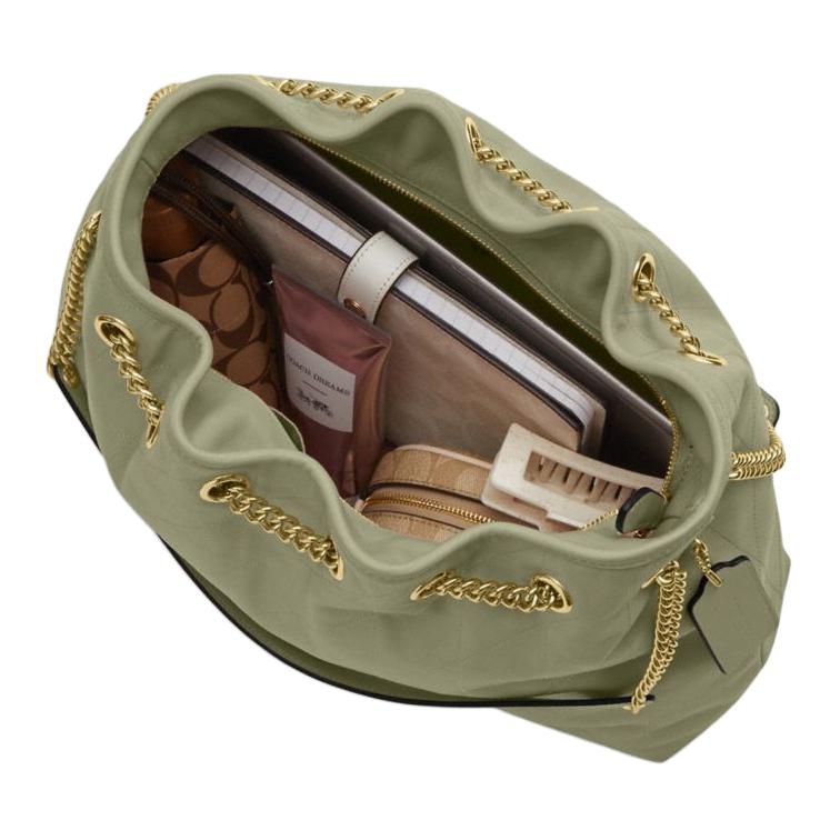 Coach Evelyn 34 Quilted Detail Leather Tote Shoulder Bag Large Women Bags Gray-Green CDR00-IMPST