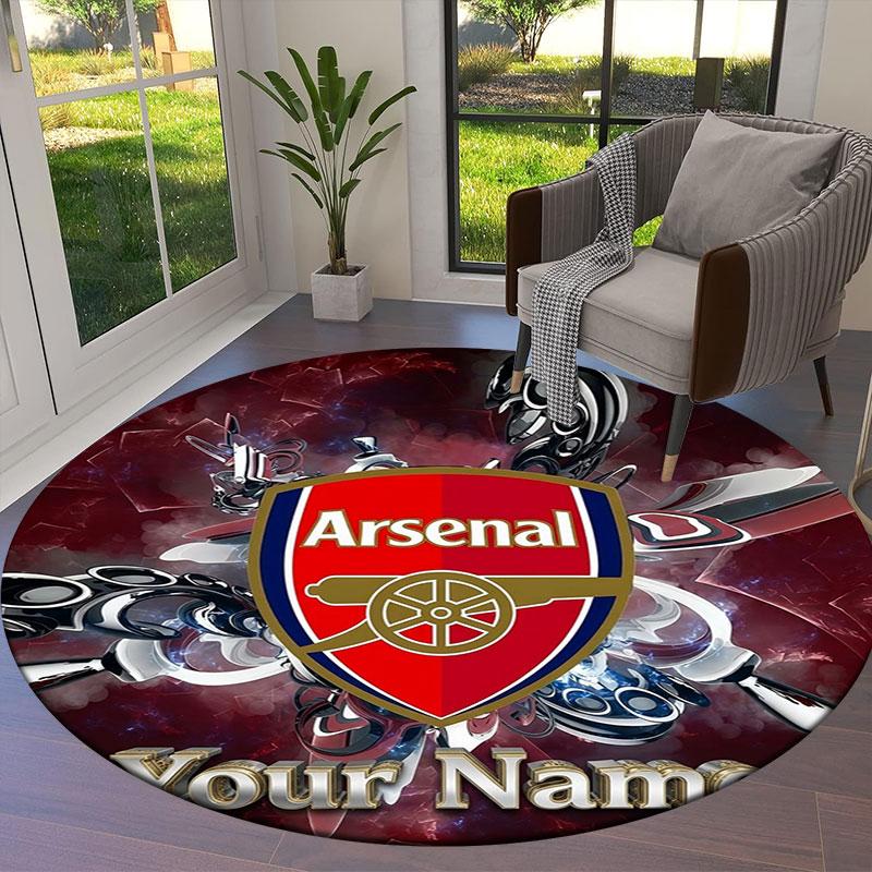 Arsenal F Benutzerdefinierter Name Runder Teppich, Teppich für Wohnzimmer Schlafzimmer Sofa Spielzimmer Dekoration, Rutschfeste Fußmatte