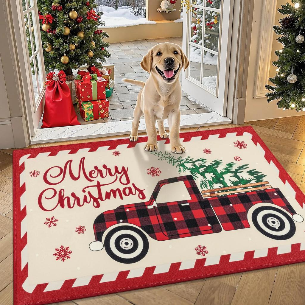 Christmas Welcome Carpet Cartoon Santa Gnome Rug Red Green Festive Mat Entryway Rug for Home Decoration Holiday Floor Mat