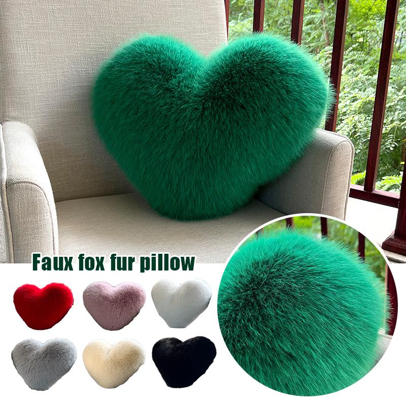 Heart Shape Throw Pillow Sofa Car Stuffed Seat Cushion Double-sided Imitation Fox Fur Plush Cushion Home Decor Waist Cushions