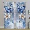 Blue Floral Butterfly Curtains Set Of 2 With Rod Pocket For Bedroom Living Room Elegant Romantic Sheer Drapes