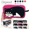 Pouch Cat Cute Stylish Fluffy Fabric Nylon Cosmetic Makeup Small Item Holder Large Capacity Pattern Gift Travel 3 Pockets (Navy Blue)