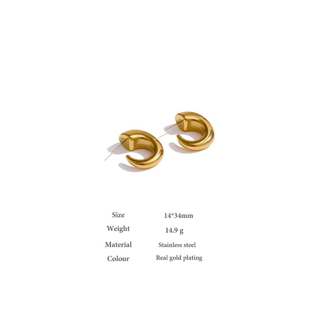 Yhpup Titanium Geometric Chunky Big Golden Stud Earrings for Women 18K-plated Minimalist Fashion Personalized Jewelry