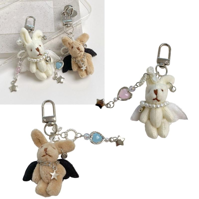 Soft Plush Rabbit Keychain Bag Charm With Alloy Hook, PP Cotton Stuffed Animal Accessory Ornament For Women Girls