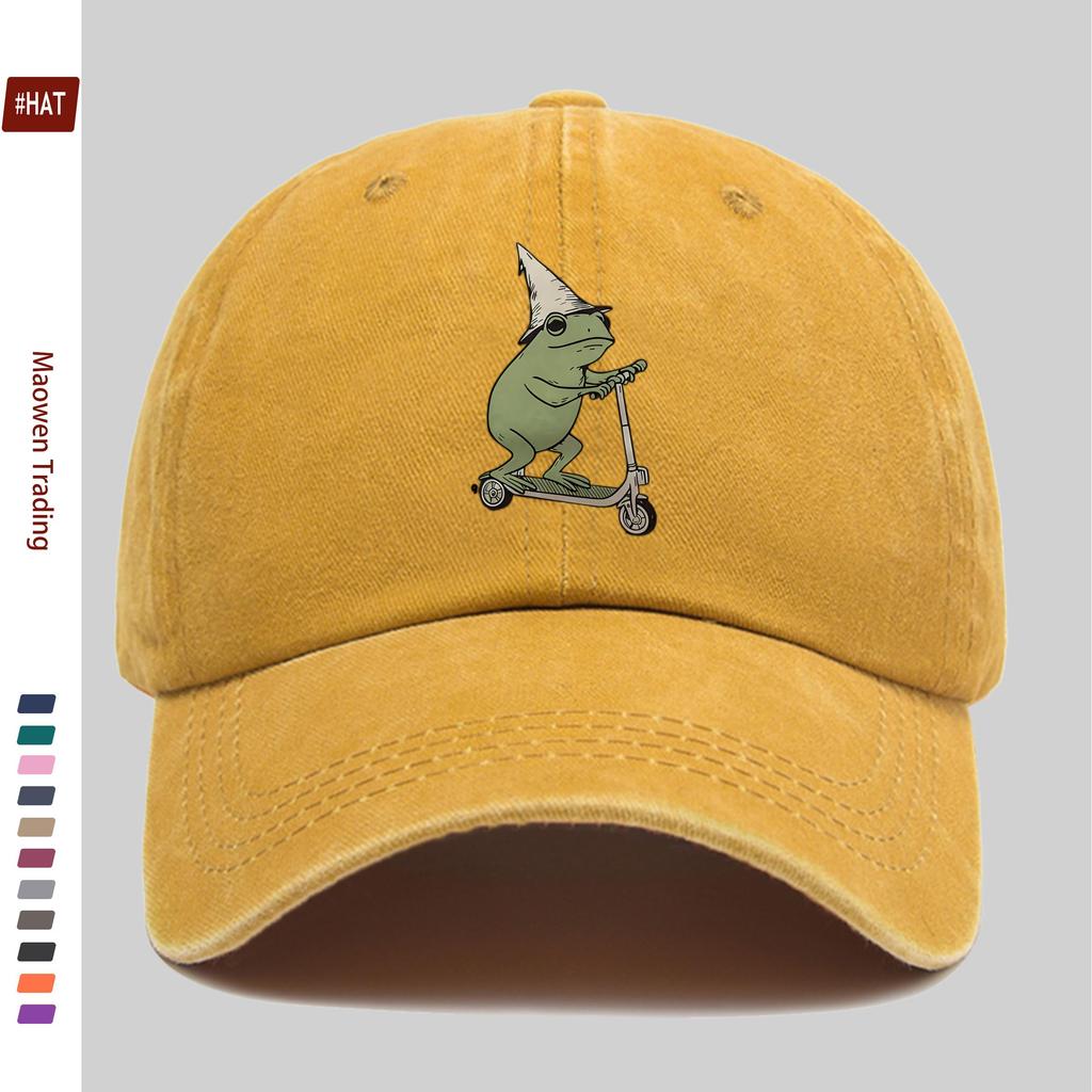 Pc Frog On a Scooter Printed Baseball Cap Fashionable Casual Design Golf Cap Home Leisure Decorative Hat Comfortable and Lig