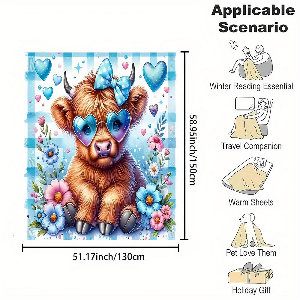Cartoon Cow Print Flannel Throw Blanket Soft Reversible Machine Washable Couch Bed Office Camping Gift