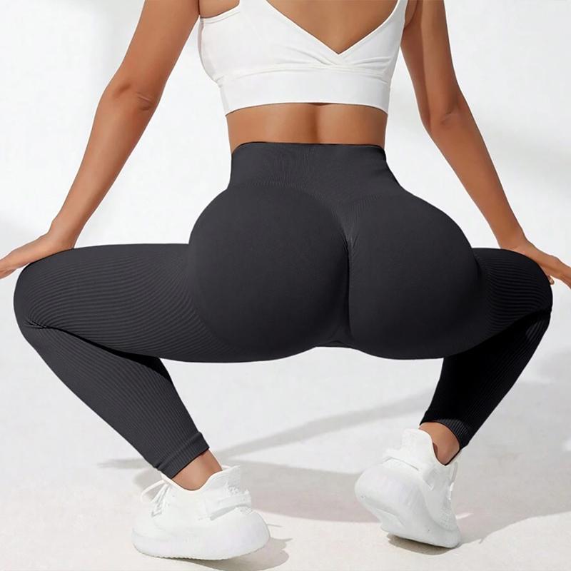 Women's High Waisted Yoga Pants Ribbed Seamless Leggings Tummy Control Workout Gym Fitness
