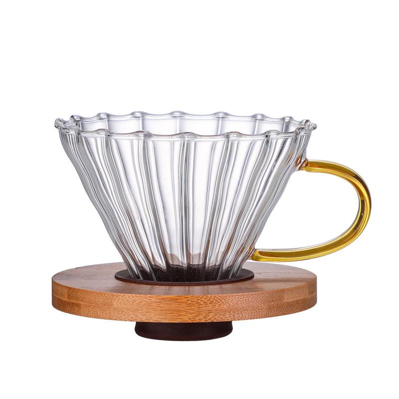 Transparent Glass Coffee V60 Filter Cup, Sharing Pot Set, Wooden Coffee Funnel
